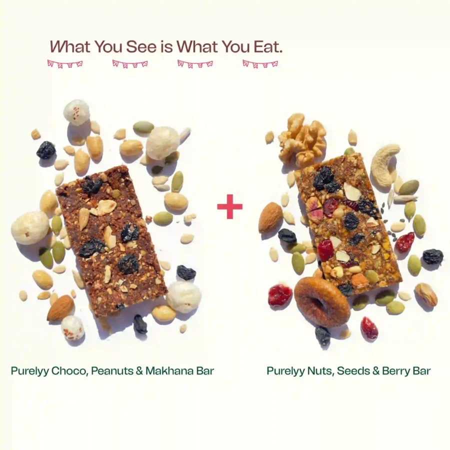 Purelyy Choco, Peanuts & Makhana bar and Nuts, Seeds & berry Bar Combo - Pack of 6 Each - Image 2
