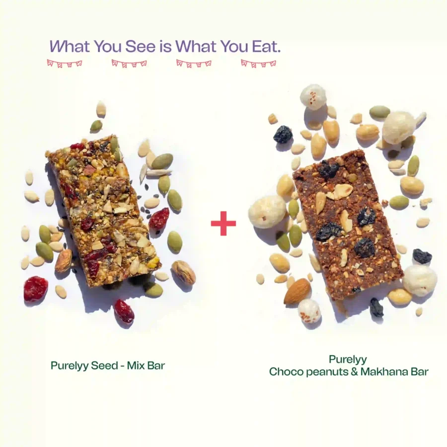 Purelyy Seed-Mix Bar & Choco, Peanuts And Makhana Bar Combo | Pack of 6 Each - Image 2