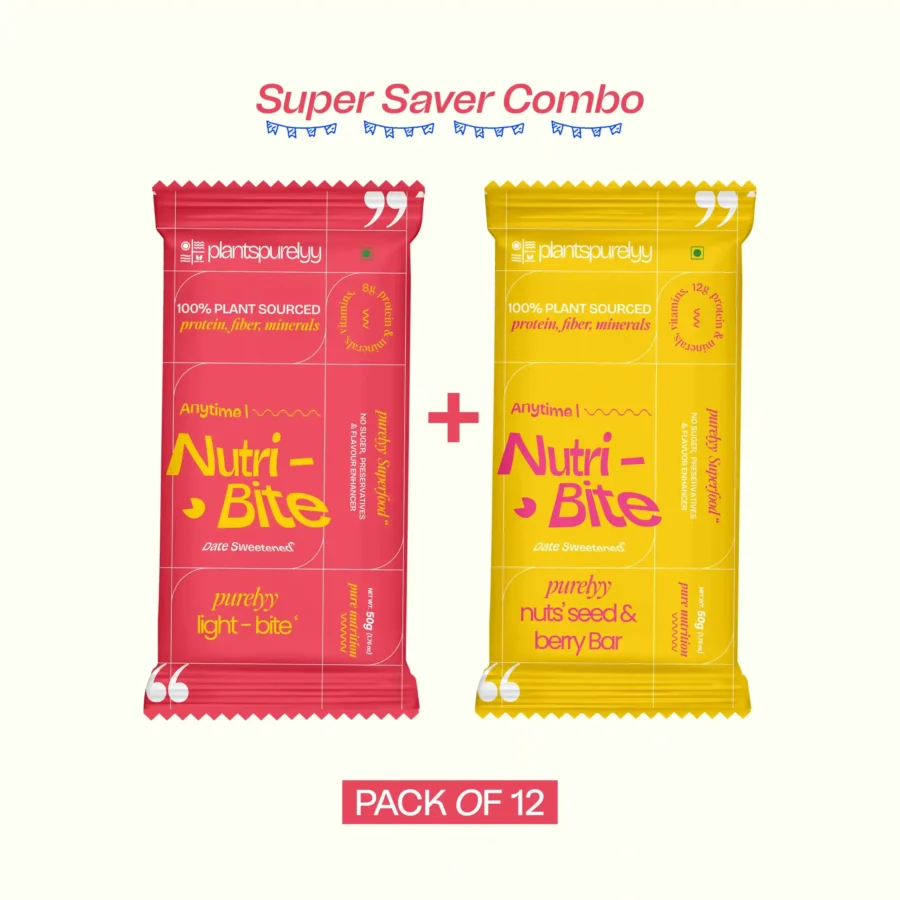 Purelyy Light-Bite Bar & Nuts, Seeds & Berry Bar Combo - Pack of 6 Each