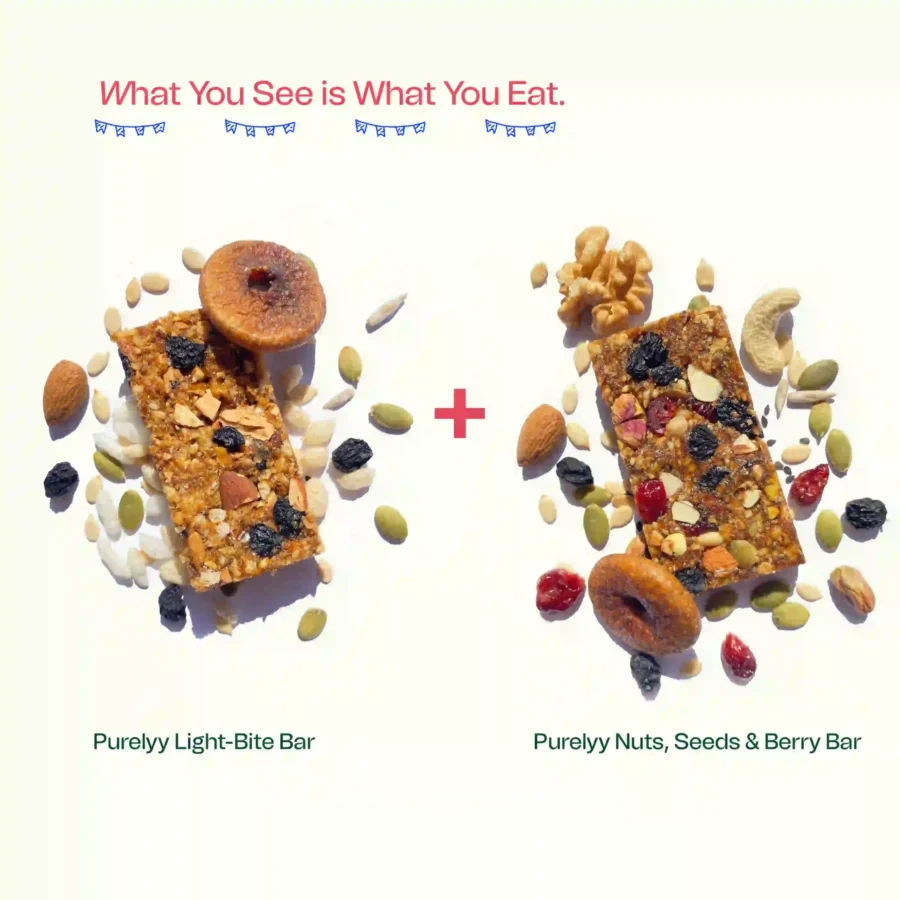 Purelyy Light-Bite Bar & Nuts, Seeds & Berry Bar Combo - Pack of 6 Each - Image 2