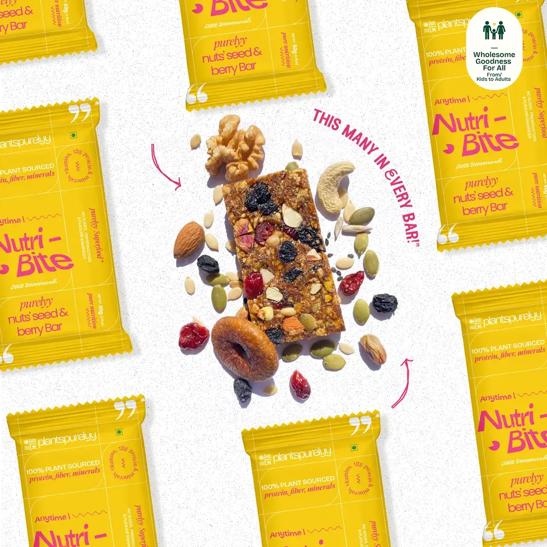 Unwrapped plantspurelyy Nutribite - Nuts, seeds, and berries with the best ingredients.
